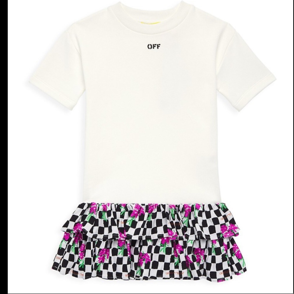 OFF-WHITE Girl's Chessboard Flower T-Shirt Dress new with tags size 12